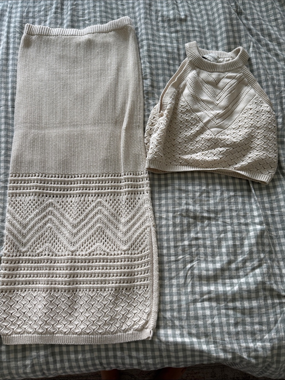 Neutral Cream Knit Throw and Pillow Cover Set - Soft Textured Home Accent